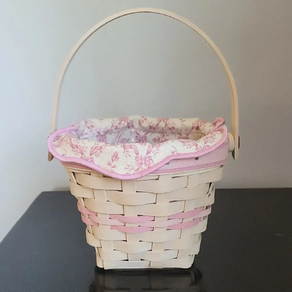 Longaberger Hope Basket Handwoven Basket with Pink Trim Vimtage 2001
